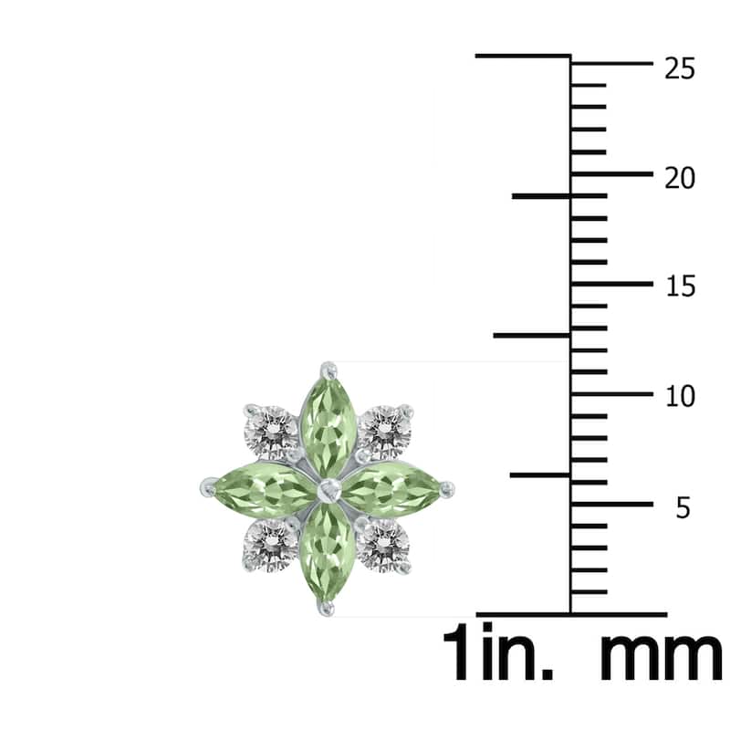 Marquee 1 Carat TW Green Amethyst and Diamond Flower Earrings in 10K White Gold