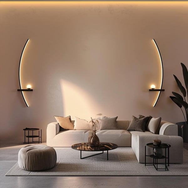 slide 2 of 9, 34" Arc Wall Sconce, 3 Color Temperatures - Set of 2 - 34 inch Black