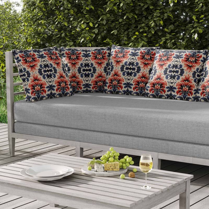 Damask Rapture Indoor/Outdoor Reversible Throw Pillow Grey and Red