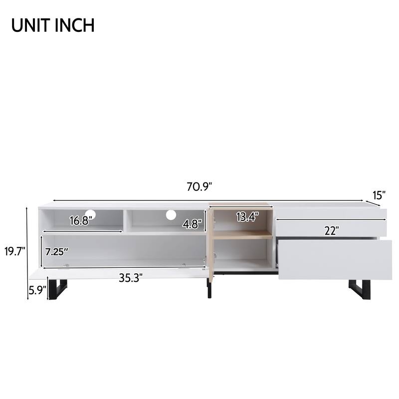 Modern TV Stand for 80-Inch TVs with Double Storage Space and Drop-Down Doors