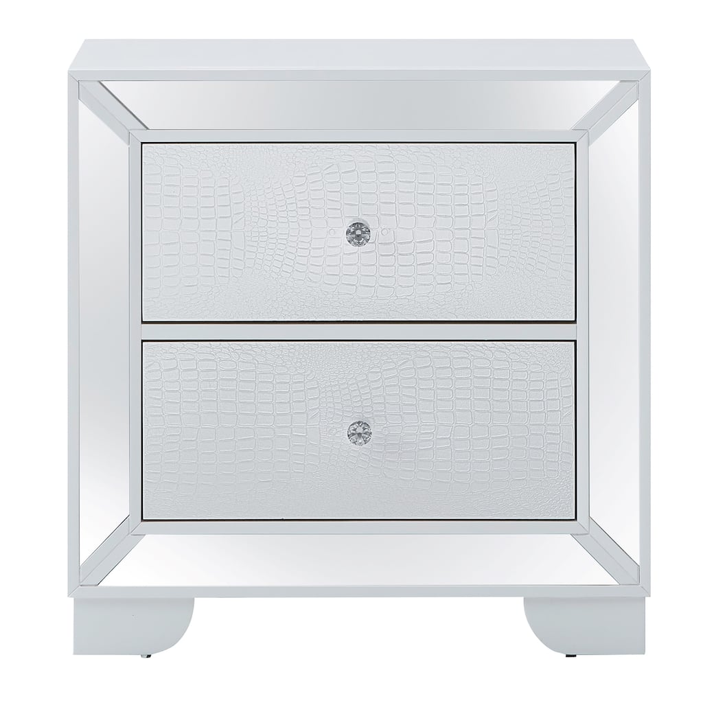 2-Drawer Square Mirrored Nightstand - 28" - White