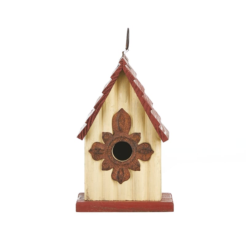 Glitzhome 9"H Fall Farmhouse Solid Wooden Rustic Marple Leaf Birdhouse