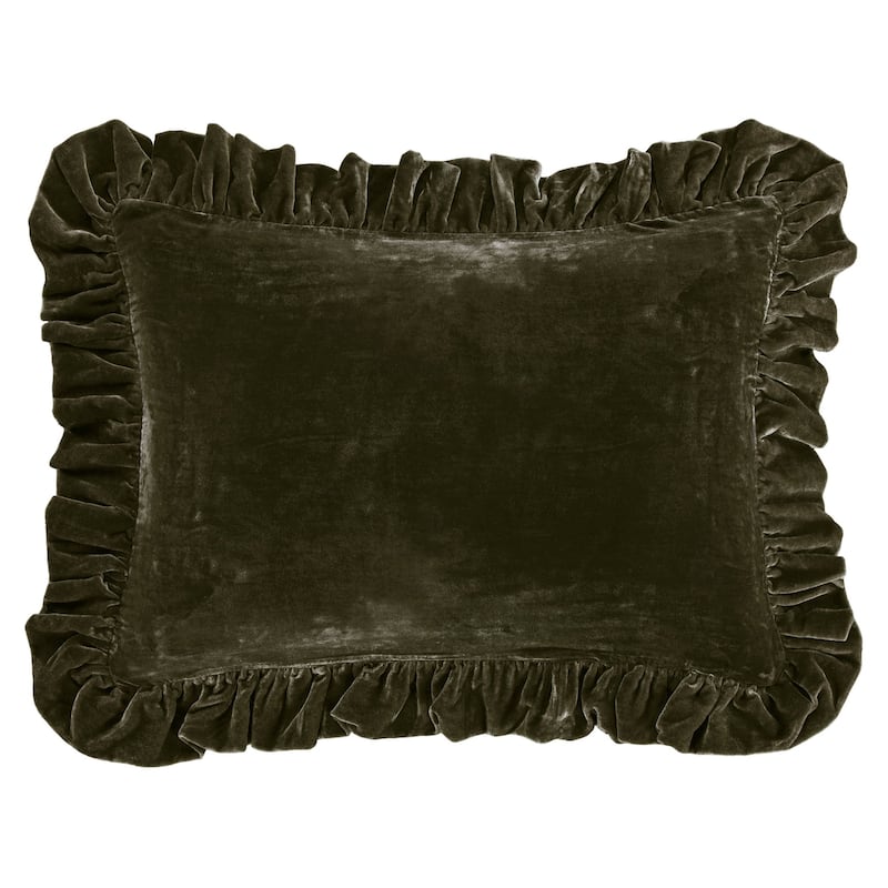 HiEnd Accents Stella Faux Silk Velvet Romantic Western Ruffled Dutch Euro Pillow, 27x39 inch - Fern Green