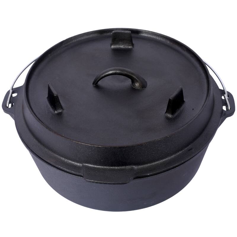 Anmytek 6 Quart Pre-Seasoned Cast Iron Dutch Oven Skillet Lid Camping Leg Base