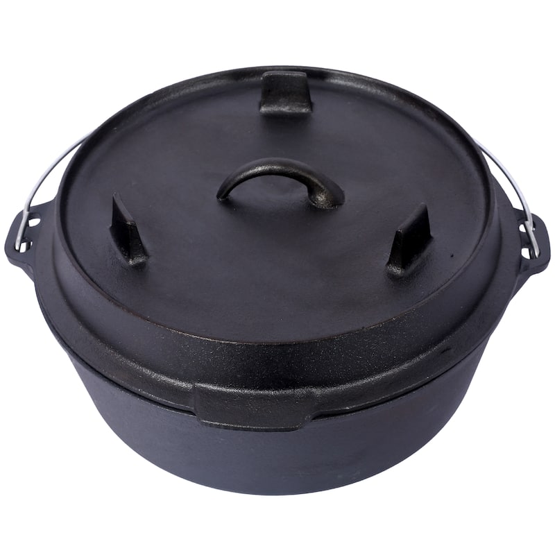Anmytek Heavy Duty Pre-Seasoned Cast Iron Dutch Oven with Lid Lifter for Campfire, Stove, BBQ, Baking, Braising,Slow Cooking
