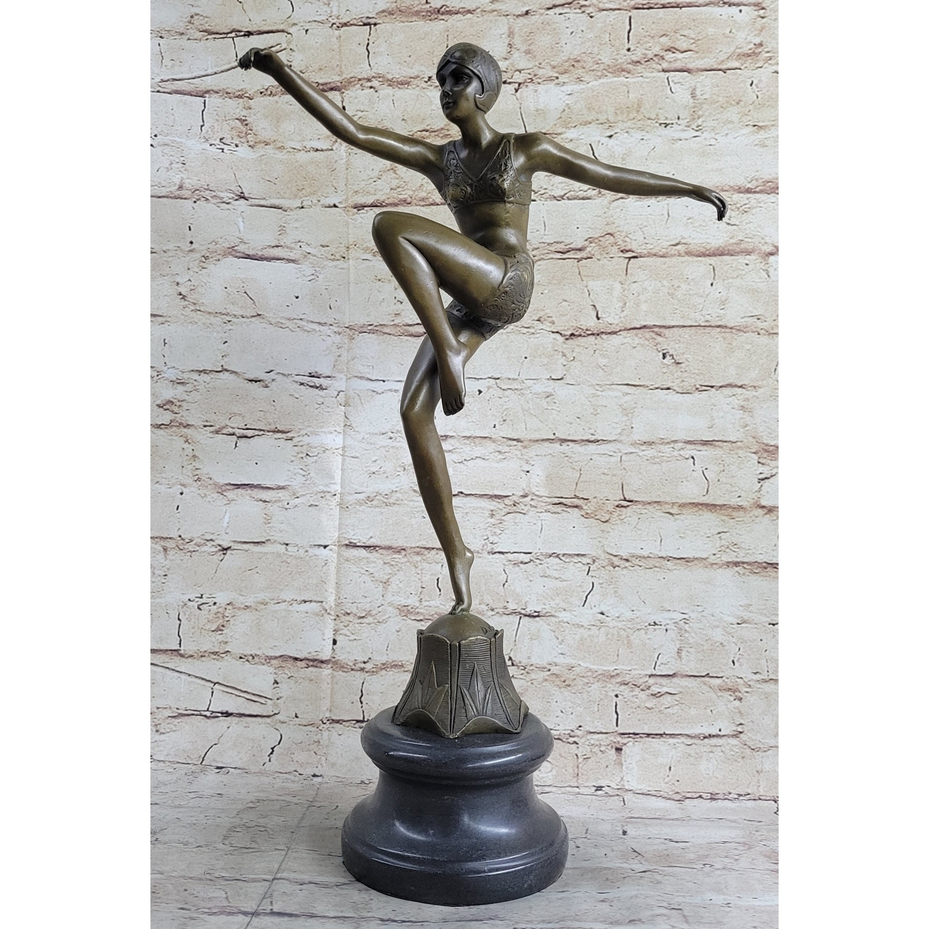 Art Deco Chiparus Swimmer Phoenician Dancer Flapper Girl Bronze Statue Sculpture Figure