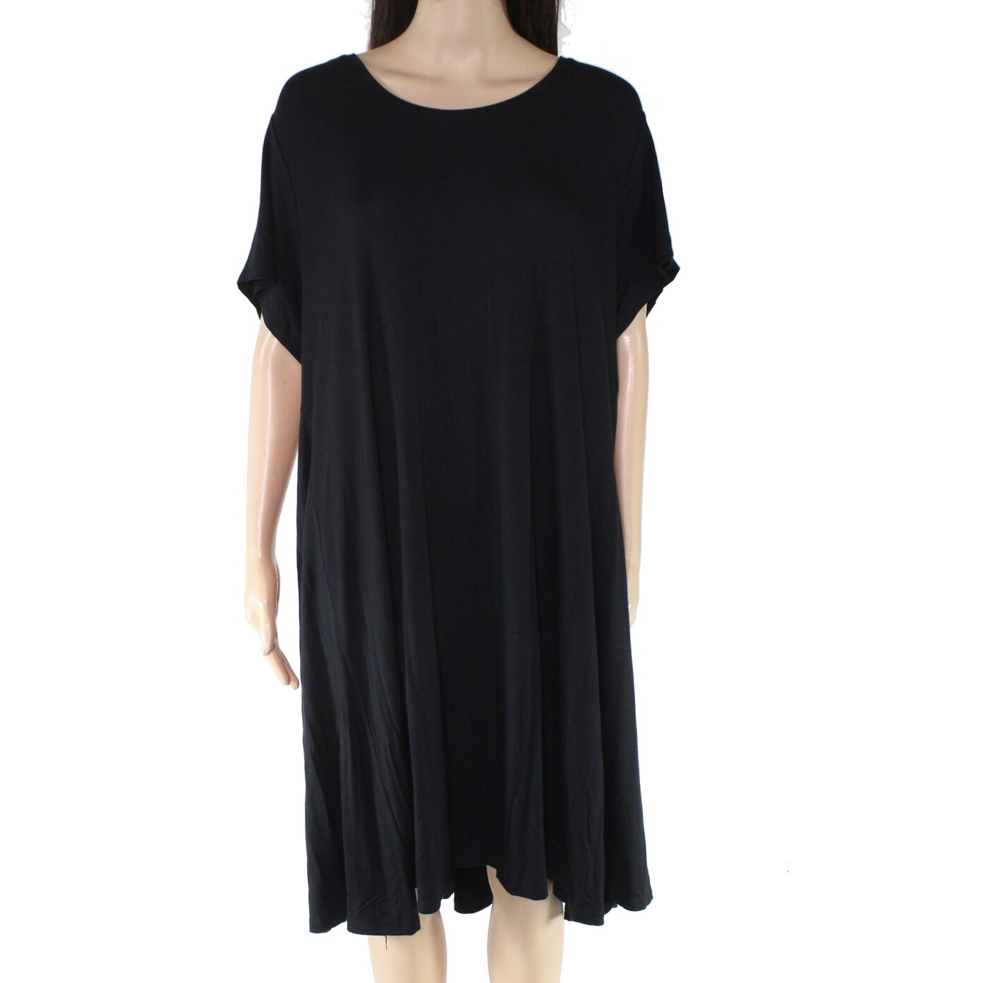Shop Style Co Womens T Shirt Dress Black 1x Plus Jersey Knit Scoop Neck Overstock 30769422