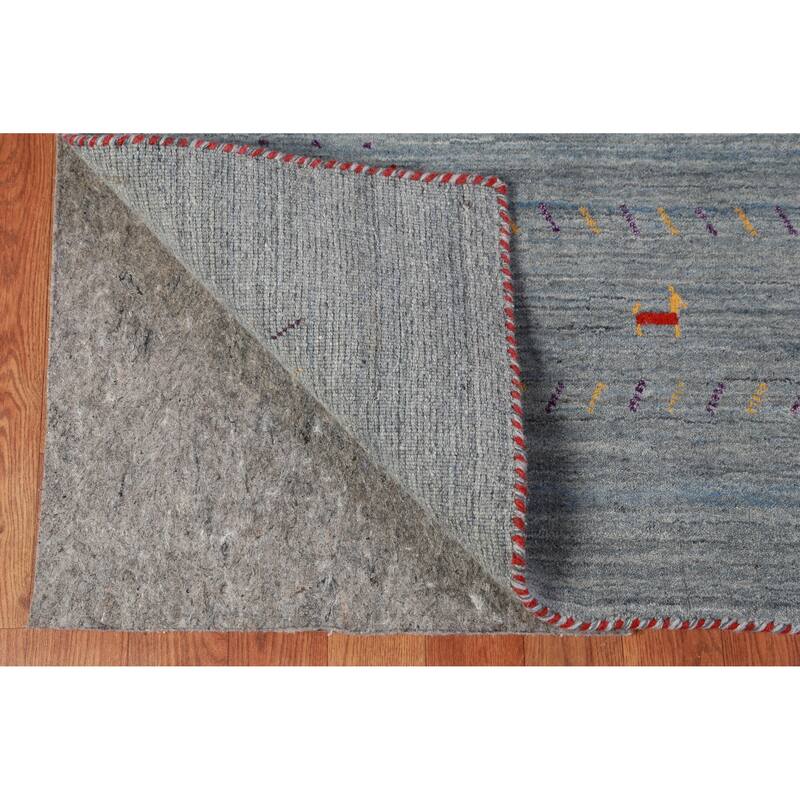 Hand Knotted Oriental 100% Wool Carpet Tribal Stripe Greys & Charcoal Gabbeh Area Rug - 8' 4'' X 5' 11''