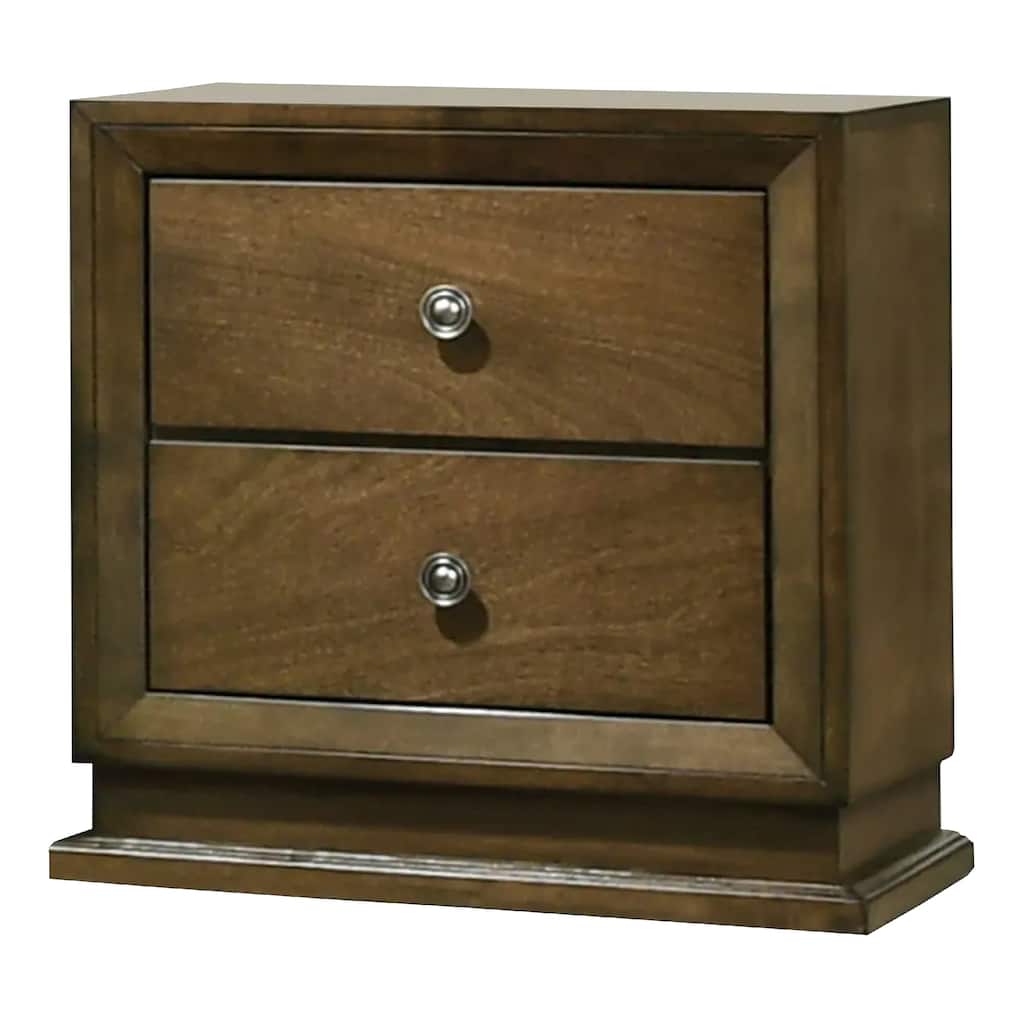 Rouk 24 Inch 2 Drawer Nightstand, Transitional, Walnut Brown Solid Wood