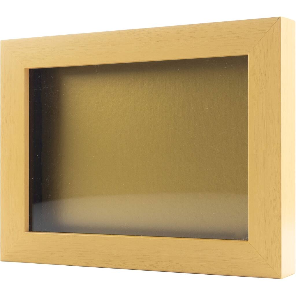 Natural 6x6 Wood Shadow Box with Gold Acid-Free Backing - With 5/8" Usable Depth - With UV Acrylic & Hanging Hardware