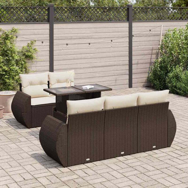 vidaXL Patio Sofa Set with Cushions Modular Lounge Setting 6 Piece Poly Rattan - 21.7 x 39.4 x 28.7