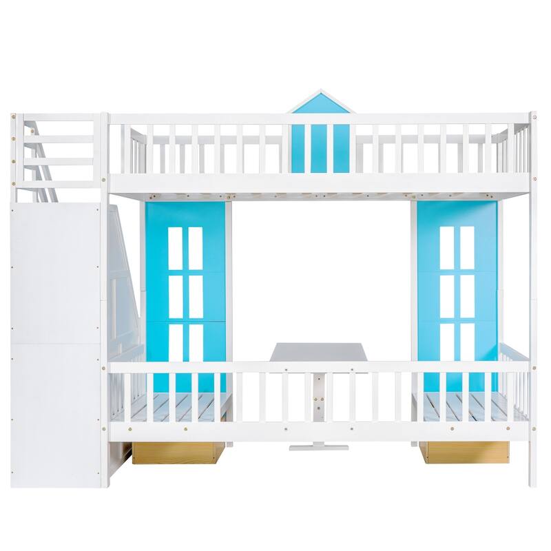 Twin over Twin Bunk Bed with Changeable Table