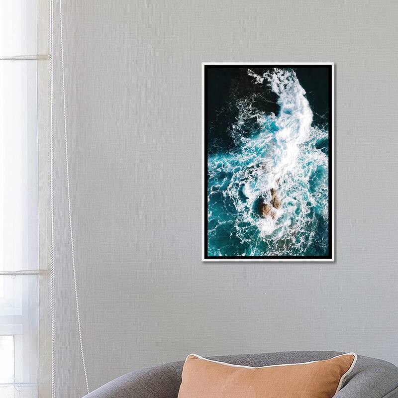 iCanvas "Waves Clashing Against A Rock In The Ocean" by Michael Schauer Framed