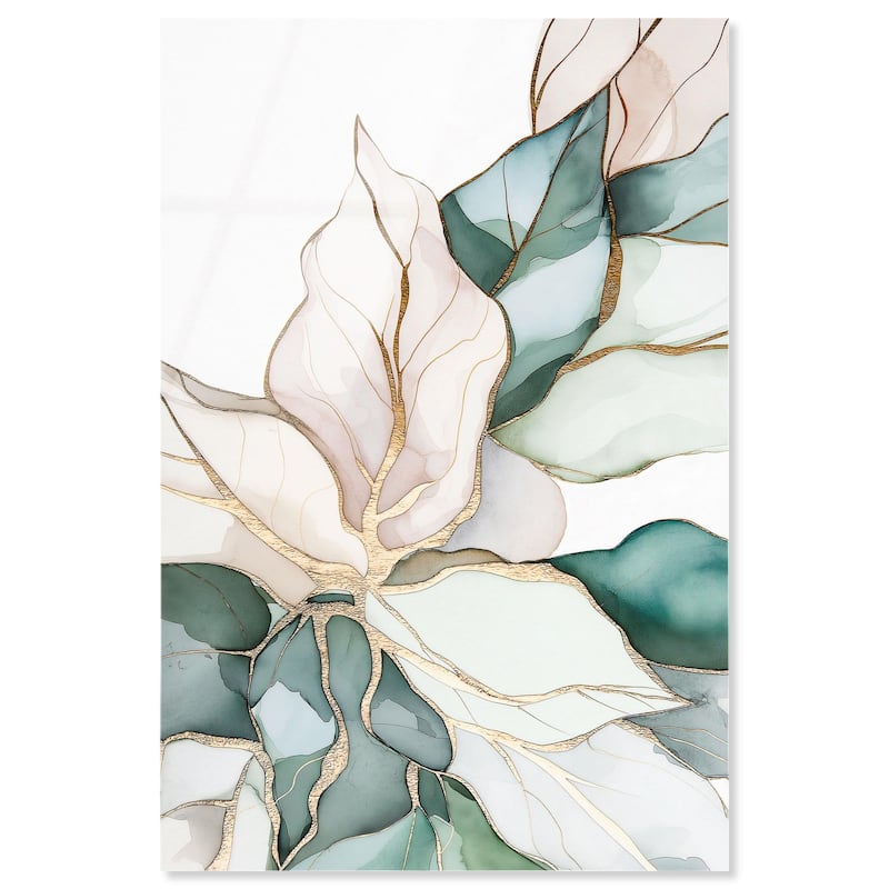 Pastel Leaves with Gold II Acrylic by Art Remedy, Ready to Hang - 20" x 30"
