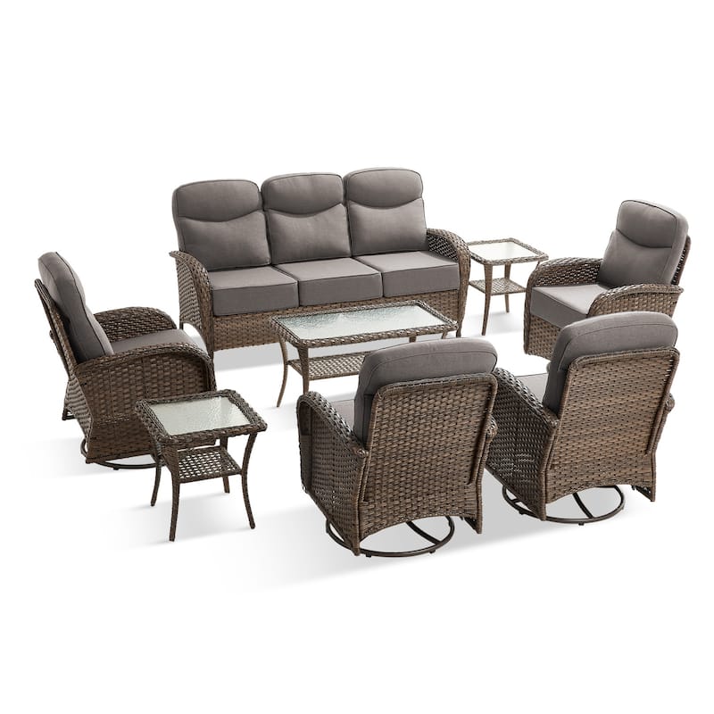 Pocassy Outdoor Sofa Swivel Chair and Ottman with Coffee Table