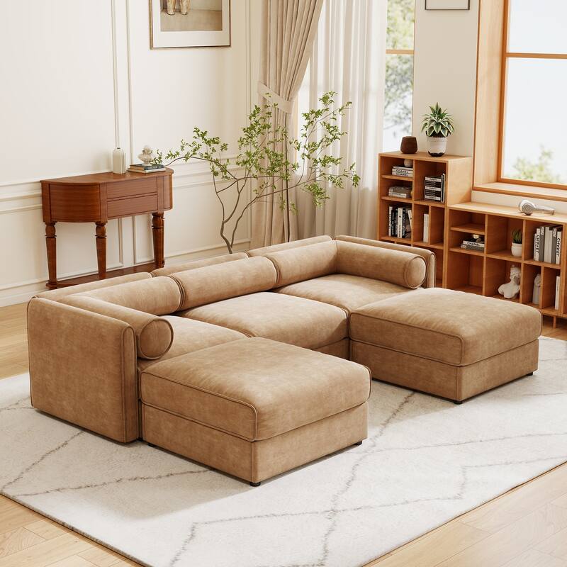 109" Chenille U-Shaped 3-Seater Sofa with Ottoman & Storage