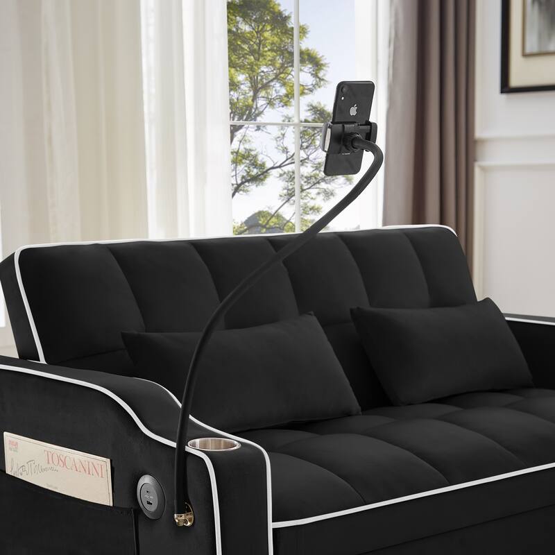 Convertible Sofa Bed with Adjustable Back, USB Charger, and Pillows for Living Room or Office
