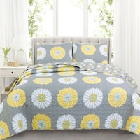 Full/Queen Floral Quilt Set Grey Yellow - Bed Bath & Beyond - 39050659