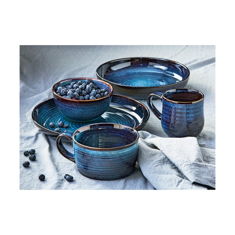 Loft Textured Reactive Glaze Stoneware Bowl Midnight Blue 17 oz. Dishwasher Safe Set 4