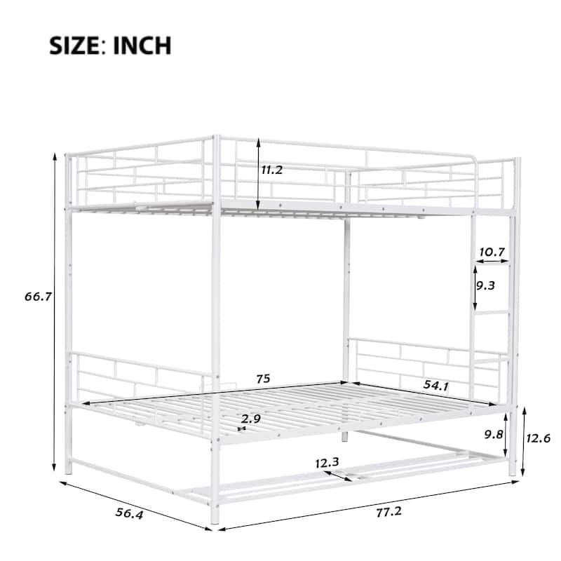 Full Over Full Metal Bunk Bed with Shelf and Guardrails Bed Bath