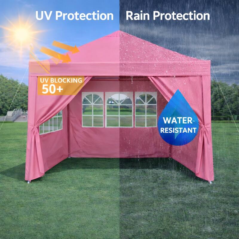 Outdoor 10x 10Ft Pop Up Gazebo Canopy Tent Removable Sidewall with Zipper, 2pcs Sidewall with Windows,with 4pcs Weight sand bag