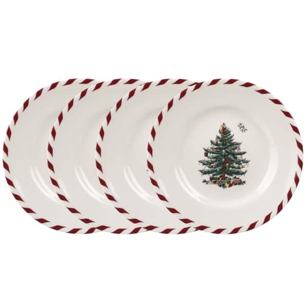 slide 2 of 7, Spode Christmas Tree Set of 4 Peppermint Canape Plates - 6.5" D 6.5" D