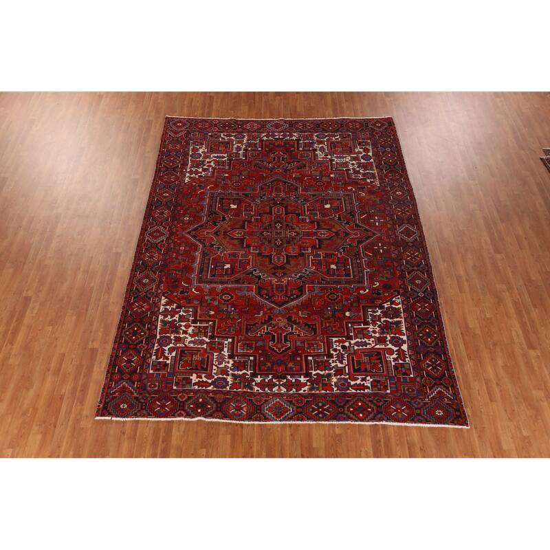 Hand Knotted Oriental 100% Wool Carpet Traditional Medallion Red Heriz Area Rug - 11' 11'' X 8' 10''