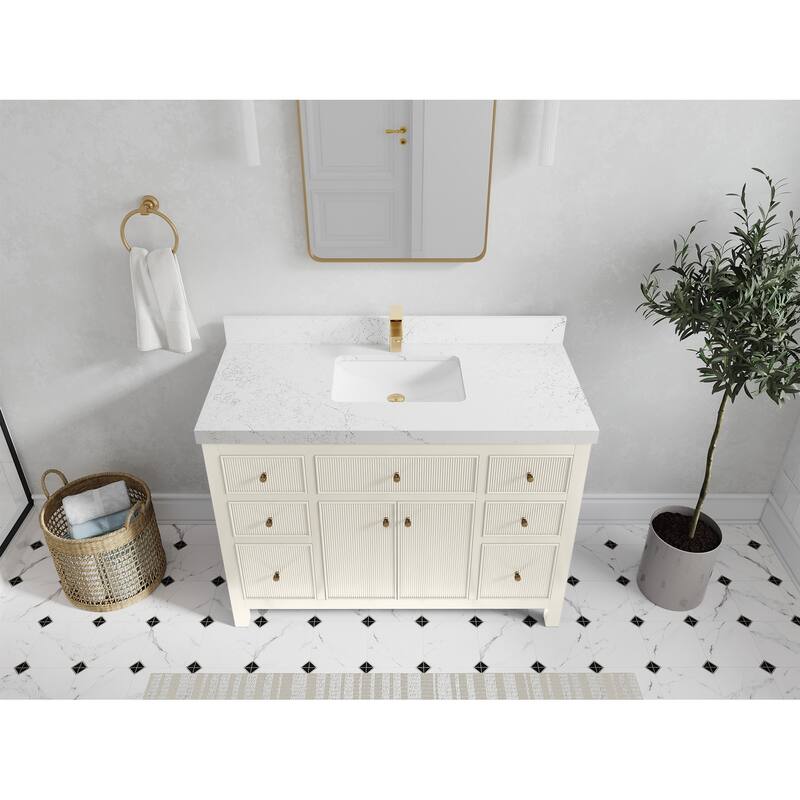 Willow Collections 48 in W x 22 in D Sonoma Free Standing Reeded Single Sink Bathroom Vanity with Countertop - 2”Empira White - Ivory