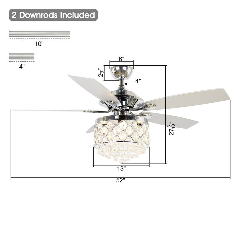 52 in Indoor Crystal Chandelier Ceiling Fan with Light and Remote Control - 52 in