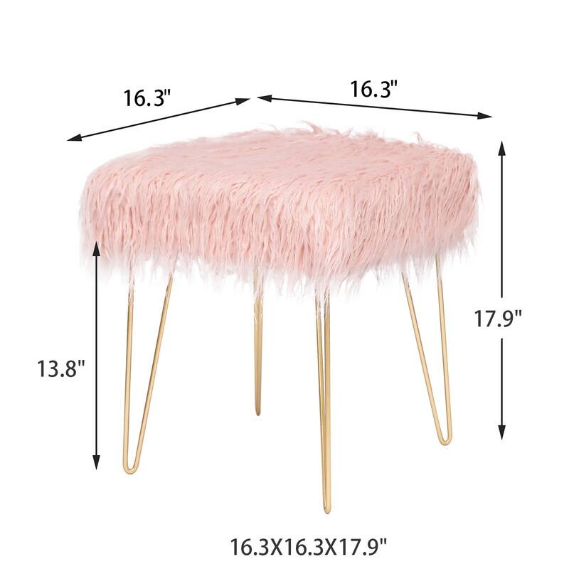 Adeco Faux Ottoman Vanity Stool with Metal Legs for Bedroom