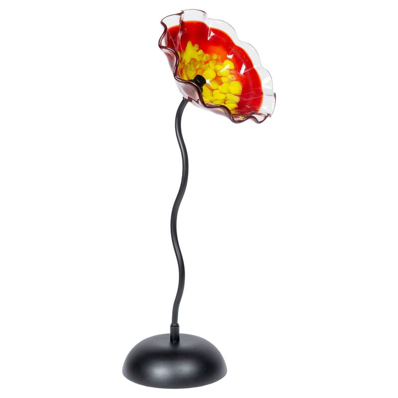 Fiore Bloom 23 IN Tall Red Flower Art Glass Sculpture with Metal Stand