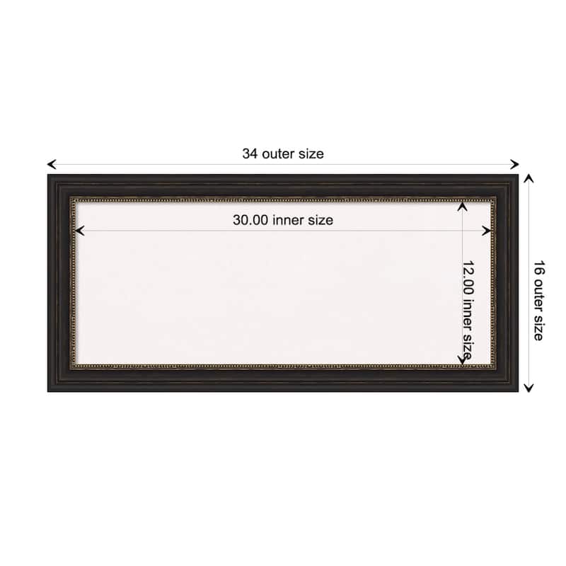 Accent Bronze Narrow Framed White Corkboard Bulletin Board - Board Size 30x12