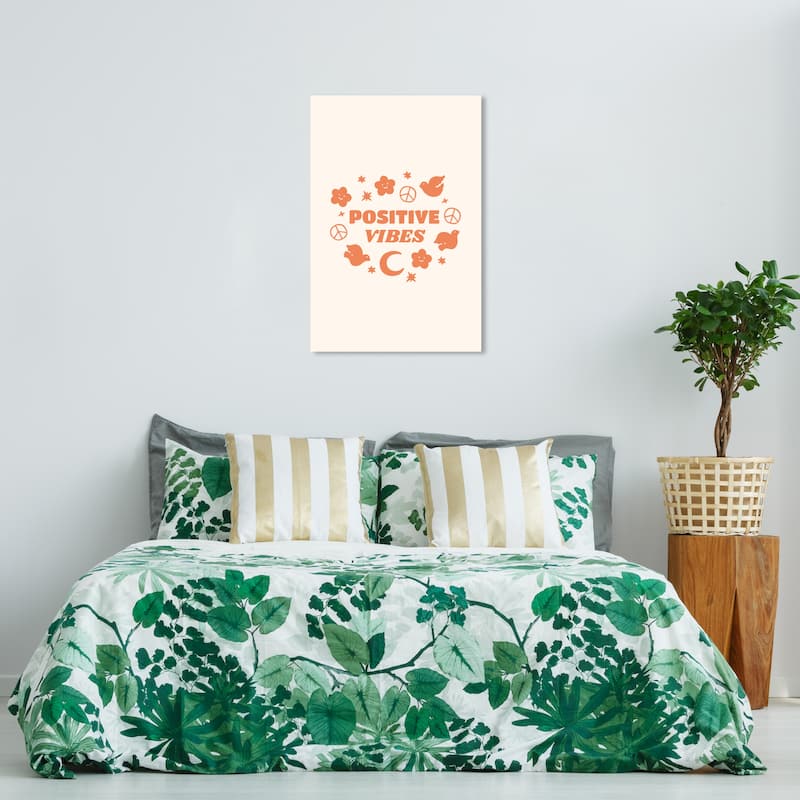 Wynwood Studio Canvas Typography and Quotes Peaceful Positive Vibes Orange Modern & Contemporary Wall Art Canvas Print