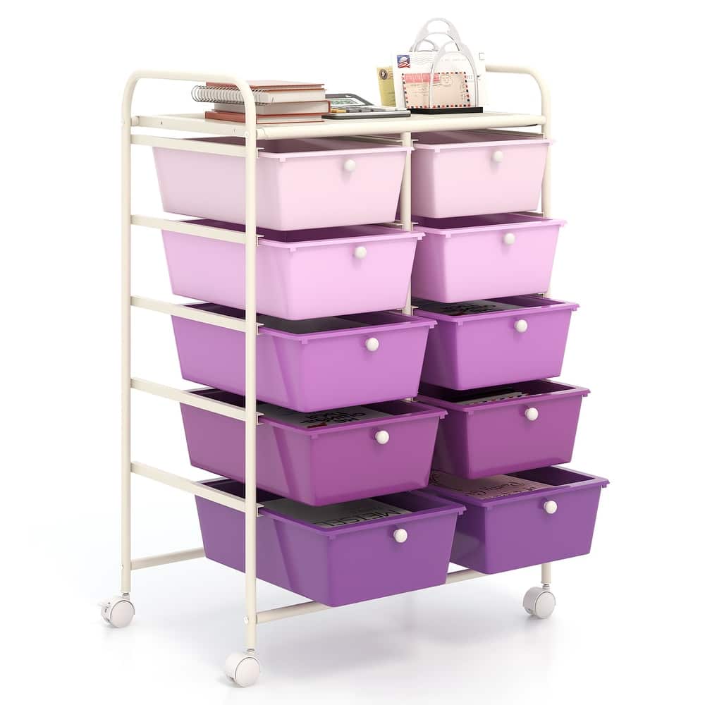 Gymax 10-Drawer Storage Cart Utility Rolling Trolley Kitchen Organizer
