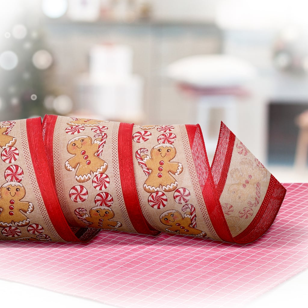 4"X10y Gingerbread/Peppermint On Lame Ribbon - 4" x 10 Yards