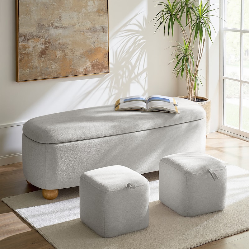Felipe Modern Storage Bench with Solid Wood Legs by HULALA HOME - Grey