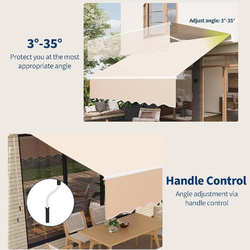 13'x10' Retractable Waterproof Patio Awning, Sun Shade Awning with Manual Crank Handle - N/A