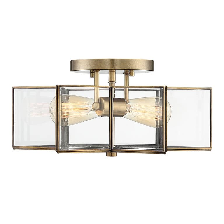 Meridian M60021 2 Light 16" Wide Semi-Flush Ceiling Fixture - Natural Brass