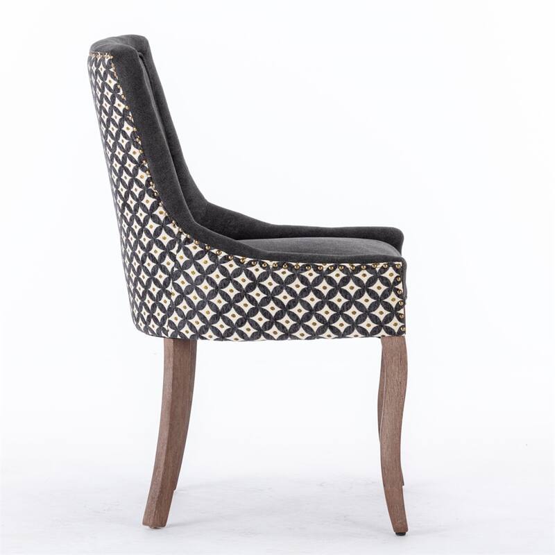 Set of 2 Patterned Upholstered Kitchen Dining Chairs with Wood Legs