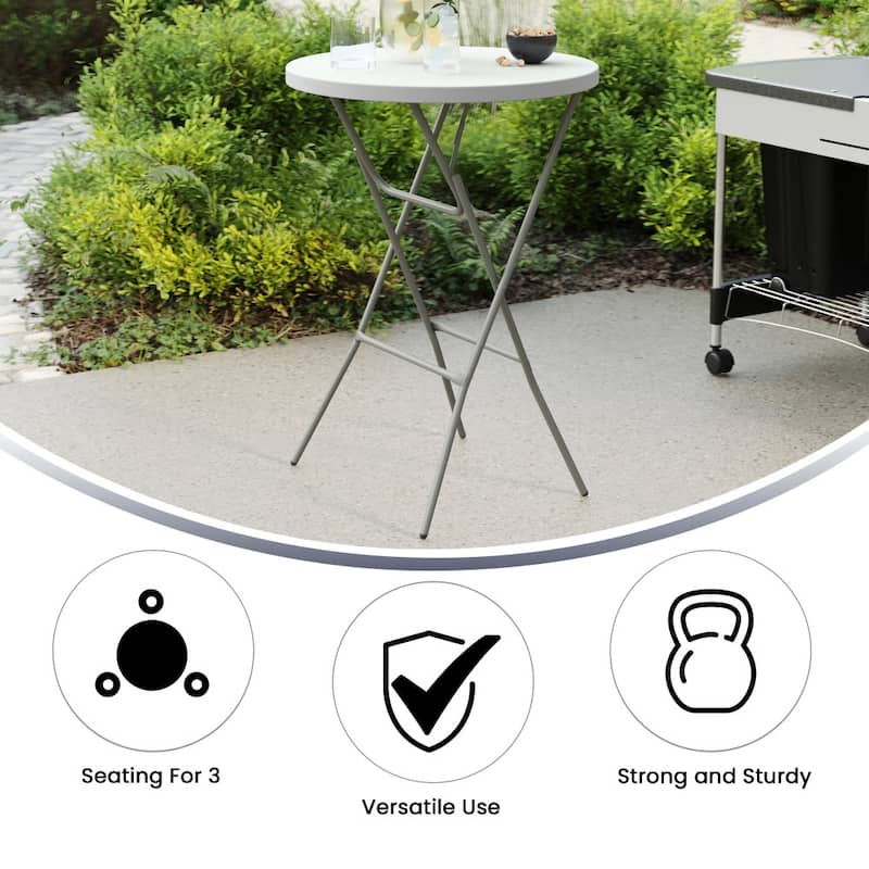 2.6-Foot Round Plastic Bar Height Folding Event Table - 31.25"D x 31.25"W x 43.75"H