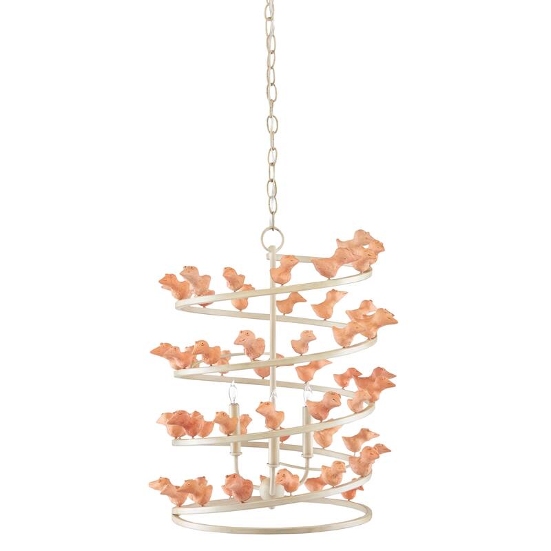 Currey & Company Adarna Terracotta Birds 3-Light Chandelier - 33"h x 29.5"dia.