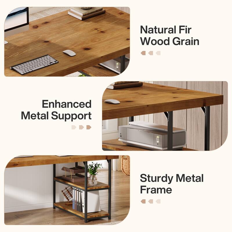 71-Inch Solid Wood Desk with Shelves