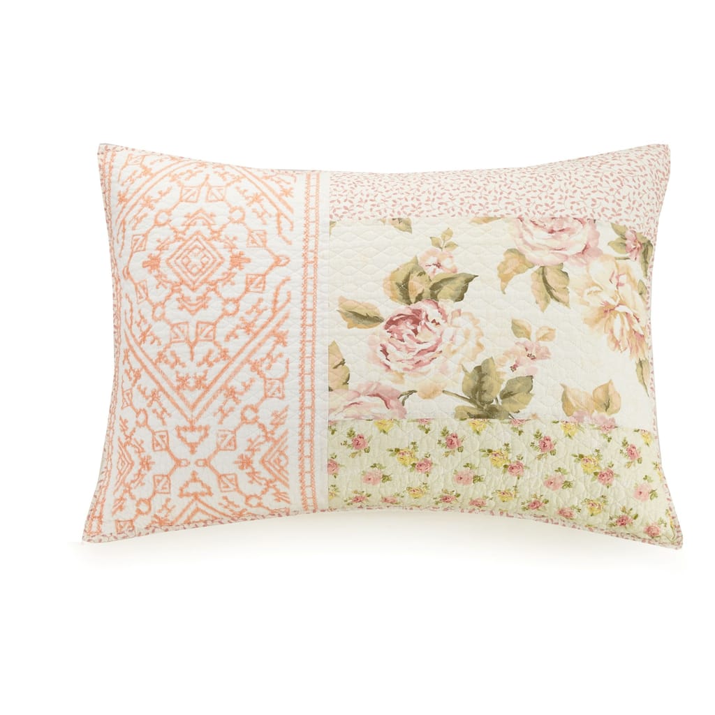Sweet Blooms 100% Cotton Embroidered Pieced Pillow Sham