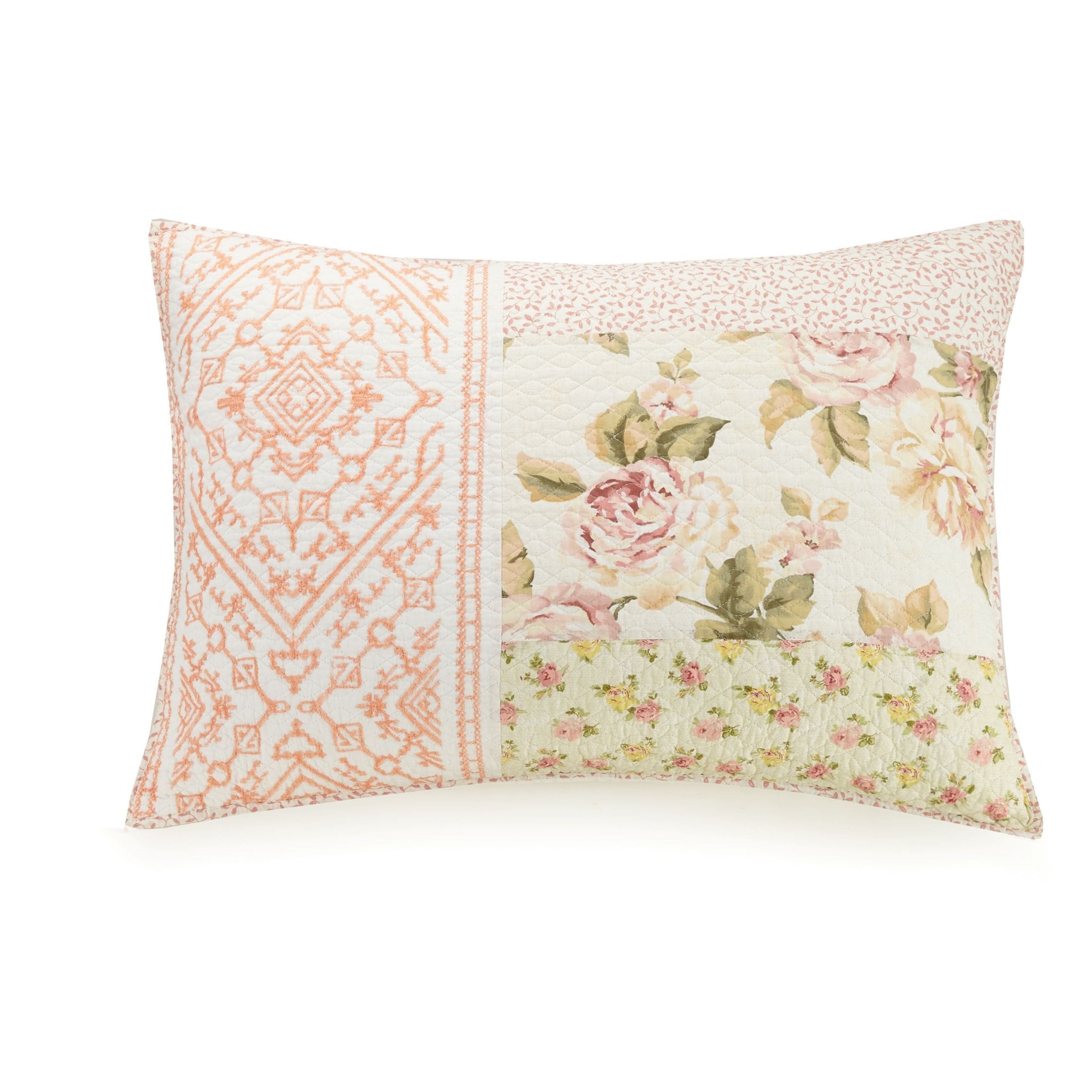 Sweet Blooms 100% Cotton Embroidered Pieced Pillow Sham