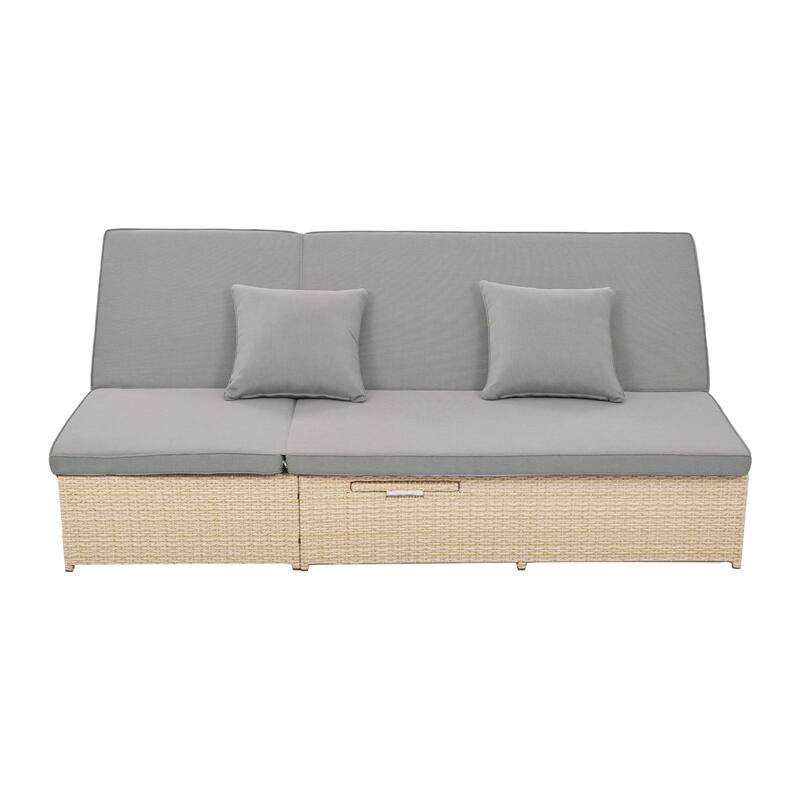 Outdoor Patio Rattan Double Daybed Sunbed with Adjustable Backrest and Seat