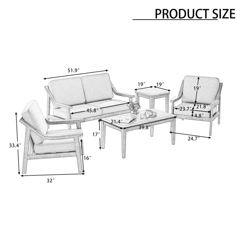 5-piece Adirondack Patio Teak Lounge Chairs Loveseat Conversation Set