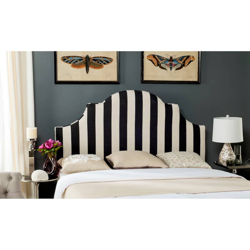 SAFAVIEH Sommer Hemp Linen Upholstered Arched Headboard - Silver Nailhead (King) - Black/White - King