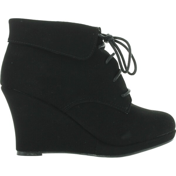 Ladies black leather wedge ankle boots Clearance