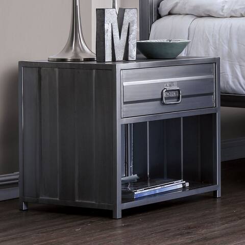 Industrial Style Metal Nightstand With Bottom Shelf, Grey