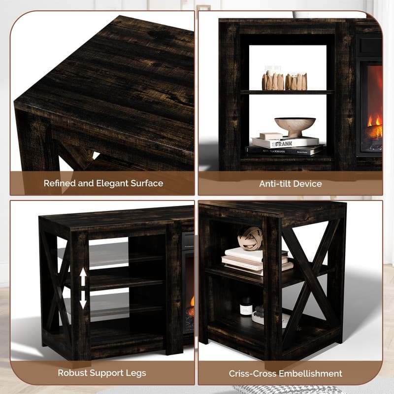 TV Stand with Optional Fireplace for TVs up to 70in Farmhouse Entertainment Center with Adjustable Shelves